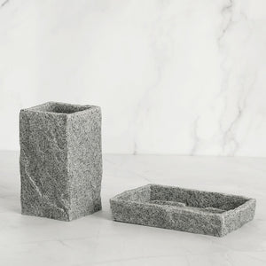 Bathroom Accessories Set: Imitation Granite | Soap Dispenser, Toothbrush Holder, Cup, Soap Dish, Toilet Brush Holder