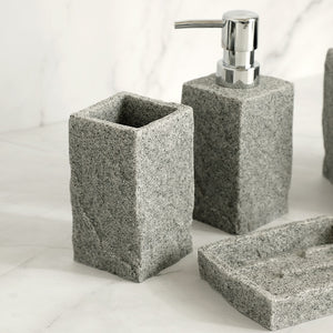 Bathroom Accessories Set: Imitation Granite | Soap Dispenser, Toothbrush Holder, Cup, Soap Dish, Toilet Brush Holder