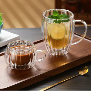 Striped Double-Wall Glass Coffee Cup - thumbnail 1
