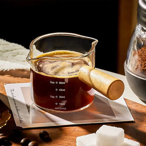 Glass Espresso Measuring Cup with Wooden Handle - thumbnail 3