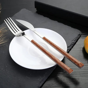 16-Piece Flatware Set with Faux-Wood Handles - thumbnail 3