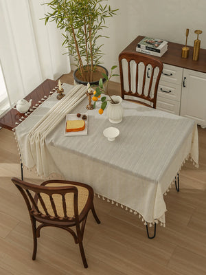 Cotton-Linen Tassel Tablecloth - thumbnail 1