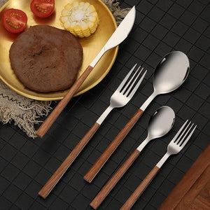 16-Piece Flatware Set with Faux-Wood Handles - thumbnail 5