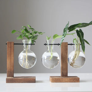 Glass Bulb Vase with Wooden Stand - thumbnail 3