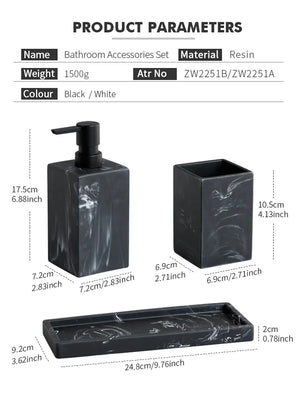 Black Marble-Look Bathroom Accessory Set – 4 Pieces - thumbnail 6