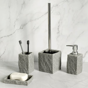 Bathroom Accessories Set: Imitation Granite | Soap Dispenser, Toothbrush Holder, Cup, Soap Dish, Toilet Brush Holder