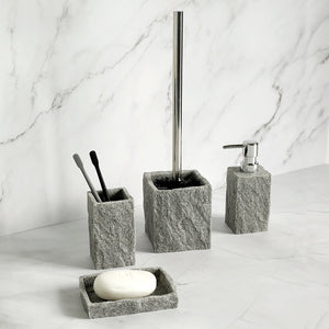 Bathroom Accessories Set: Imitation Granite | Soap Dispenser, Toothbrush Holder, Cup, Soap Dish, Toilet Brush Holder