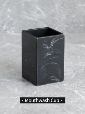 Bathroom Accessories Set: Marble Pattern | Soap Dispenser, Toothbrush Holder, Tumbler | Resin Material