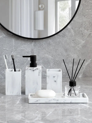 Black Marble-Look Bathroom Accessory Set – 4 Pieces - thumbnail 4