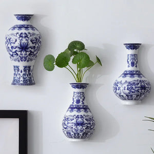 Blue & White Porcelain Wall Vase - thumbnail 1