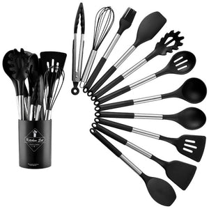 Silicone Kitchen Cookware Kitchenware Non-stick Cake BBQ Cooking Tool Spatula Ladle Egg Beaters Shovel Spoon Soup Utensils Set