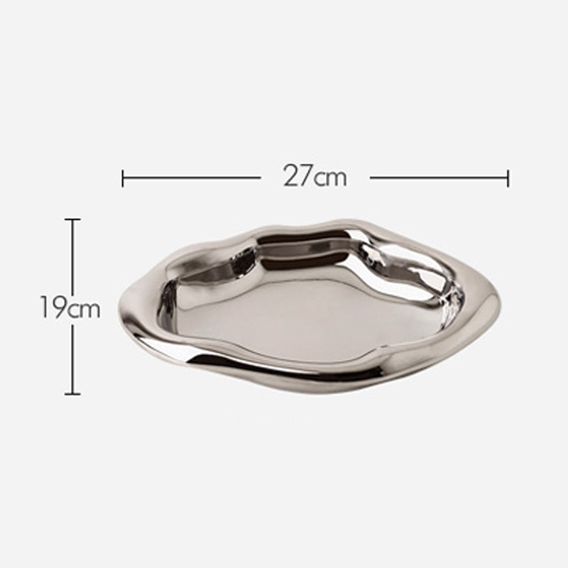 Modern Ceramic Silver Plated Plate Desktop Decoration Creative Art Ink Dot Storage Tray Kitchen Living Room Decoration Plate