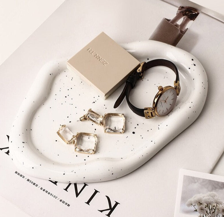 Modern Ceramic Silver Plated Plate Desktop Decoration Creative Art Ink Dot Storage Tray Kitchen Living Room Decoration Plate