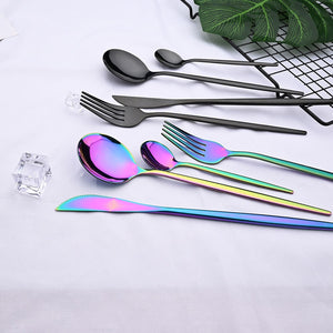 24pcs Black Western Dinnerware Set Stainless Steel Cutlery Set Fork Knife Spoon Tableware Set Flatware Set Silverware Set