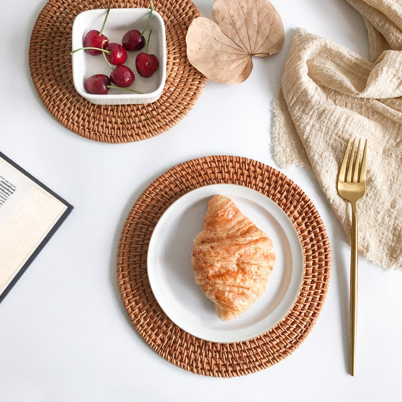 Natural Rattan Cup Mat: Hand Woven Insulation Placemats | Kitchen Decor