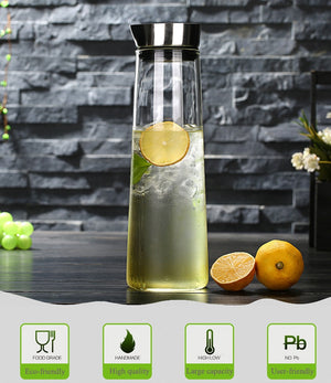 1L/1.5L Thickened Glass Water Bottle With Stainless Steel Lid Cold Water Jug Pitcher Boiling Water Juice Glass Pitcher Bottle