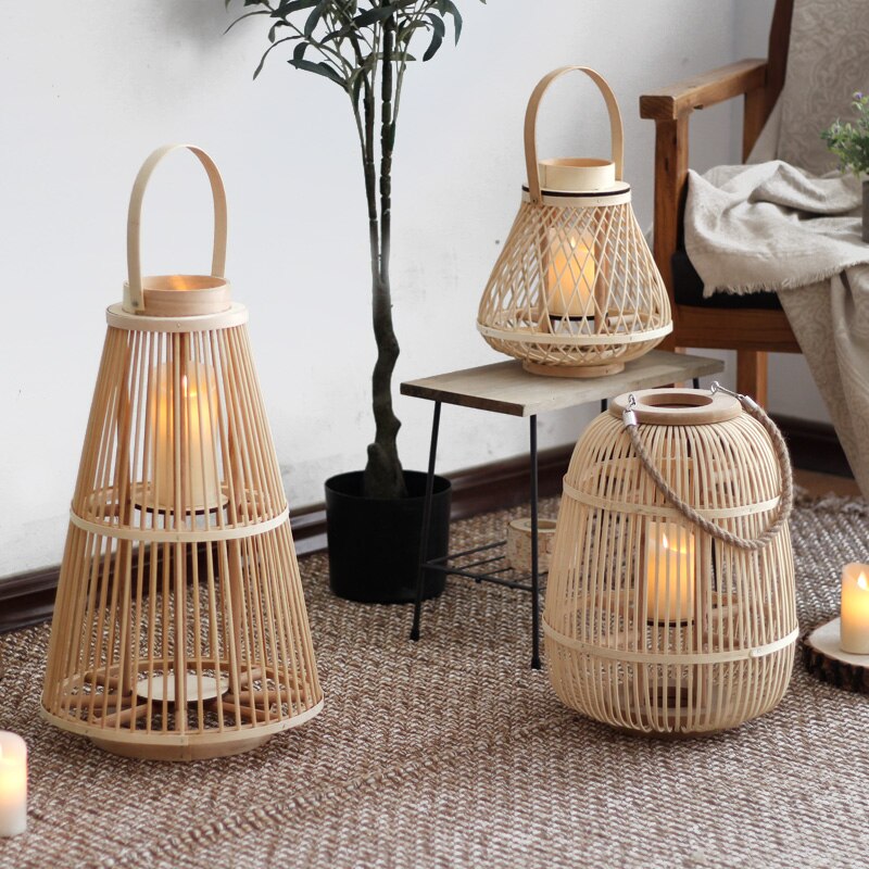 Bamboo Candlestick Outdoor Garden Lantern Decoration Candle Holder Floor Ornament Household Supplies