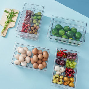 Refrigerator Drawer Storage Box Non-grid 1-8 Grid Food Organizer Transparent Rectangular Storage Box