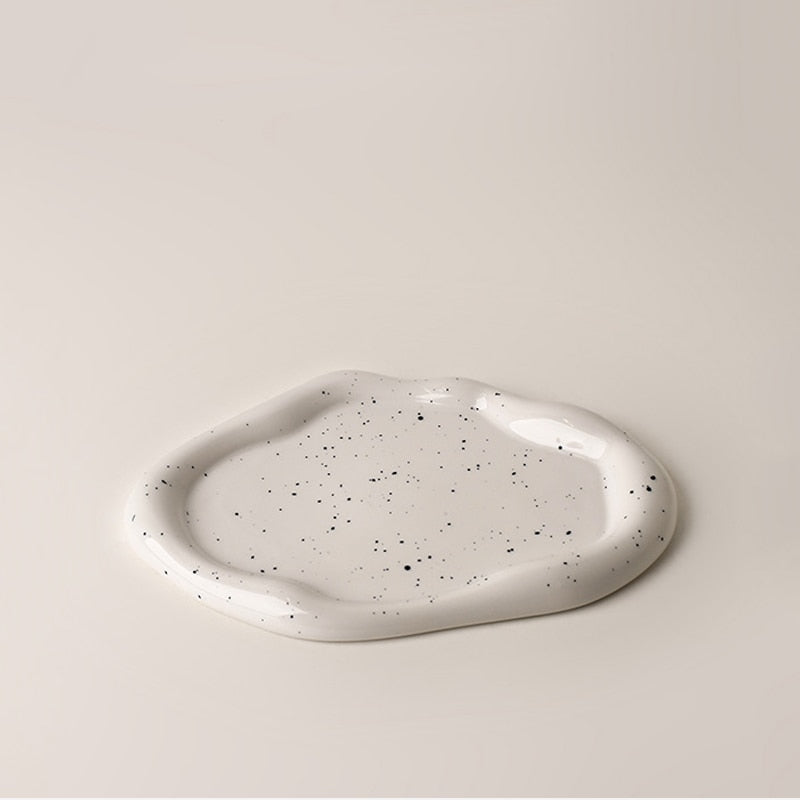 Modern Ceramic Silver Plated Plate Desktop Decoration Creative Art Ink Dot Storage Tray Kitchen Living Room Decoration Plate