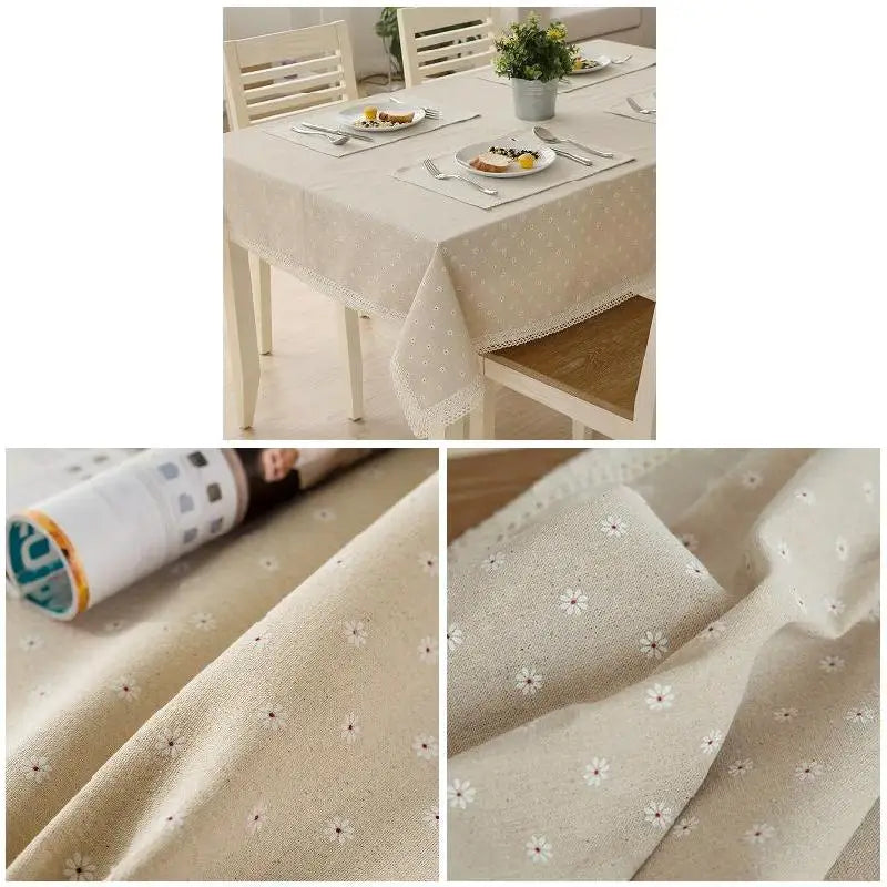 Floral Cotton-Linen Tablecloth with Lace Trim - image 6