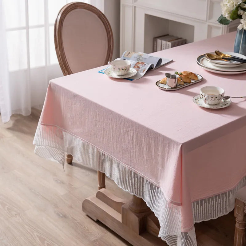 French Country Lace-Edge Cotton Tablecloth - image 3