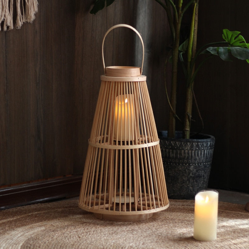 Bamboo Candlestick Outdoor Garden Lantern Decoration Candle Holder Floor Ornament Household Supplies
