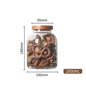 1200-3000 ML Large Capacity Glass Sealed Jar Lid Sealed Storage Wood Cover Coffee Bean Storage Jar Organizer Kitchen Containers