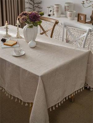 Cotton Linen Table Cloth Tassel Rectangular Tablecloth for Dining Table Coffee Tea Table Cover Wedding Easter Decoration