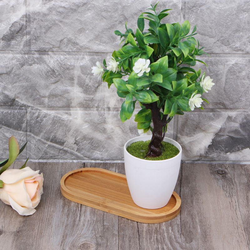 Oval Shape Bamboo Wood Saucer Plant Tray Mini Plant Flower Pot Stand Favor Succulent Pot Tray Simple Elegant Design