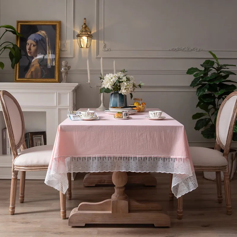 French Country Lace-Edge Cotton Tablecloth - image 1