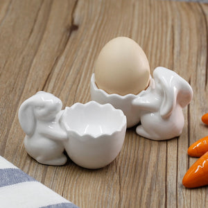 Creative Non-Stick Ceramic Rabbit Shape Egg Tray: Egg Cup Holder, Egg Tool, Breakfast Steam Rack Mold, Kitchen Accessories