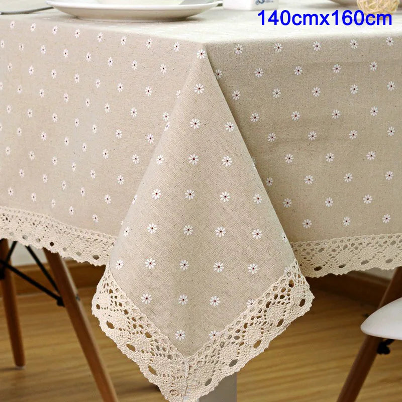 Floral Cotton-Linen Tablecloth with Lace Trim - image 8
