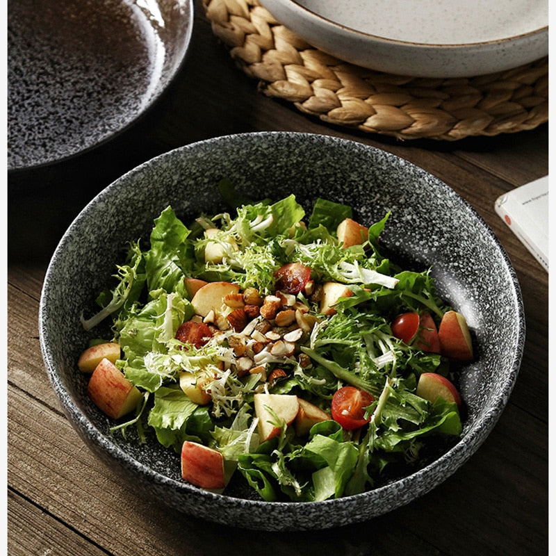 Deep Round Ceramic Plate: Creative Salad Plate, Household Dish, Shallow Plate