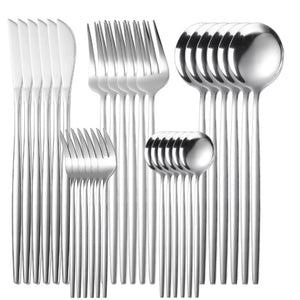 30pcs/6sets Stainless Steel Cutlery Set For Kitchen Dinnerware Knife Fork Spoon Set Travel Cutlery Set Tableware Set Of Dishes