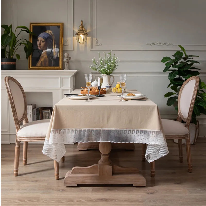 French Country Lace-Edge Cotton Tablecloth - image 8