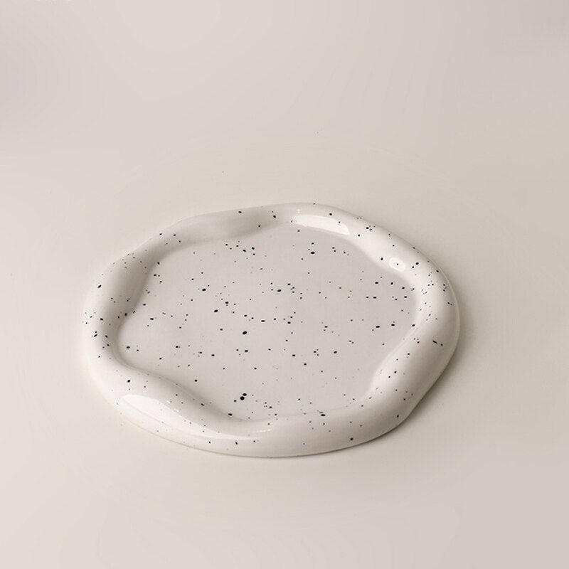 Modern Ceramic Silver Plated Plate Desktop Decoration Creative Art Ink Dot Storage Tray Kitchen Living Room Decoration Plate