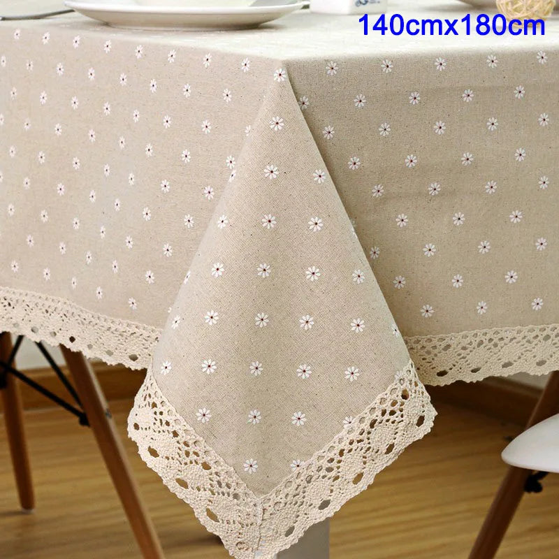 Floral Cotton-Linen Tablecloth with Lace Trim - image 7