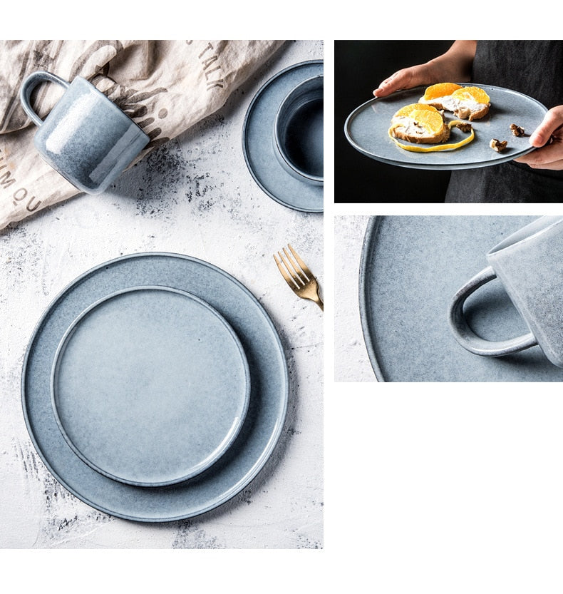 Nordic Ceramic Tableware: Large Flat Plate, Simple and Stylish Dish, Steak Plate, Household Mugs, and Cups