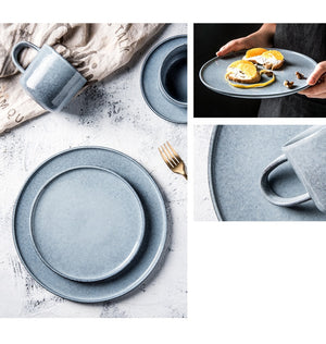 Nordic Ceramic Tableware: Large Flat Plate, Simple and Stylish Dish, Steak Plate, Household Mugs, and Cups