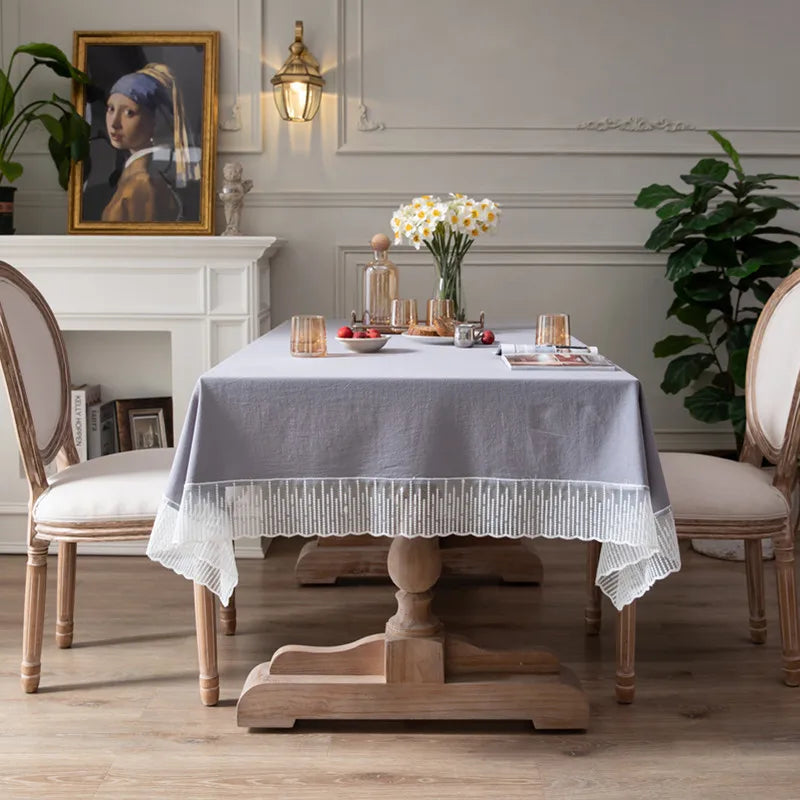 French Country Lace-Edge Cotton Tablecloth - image 9