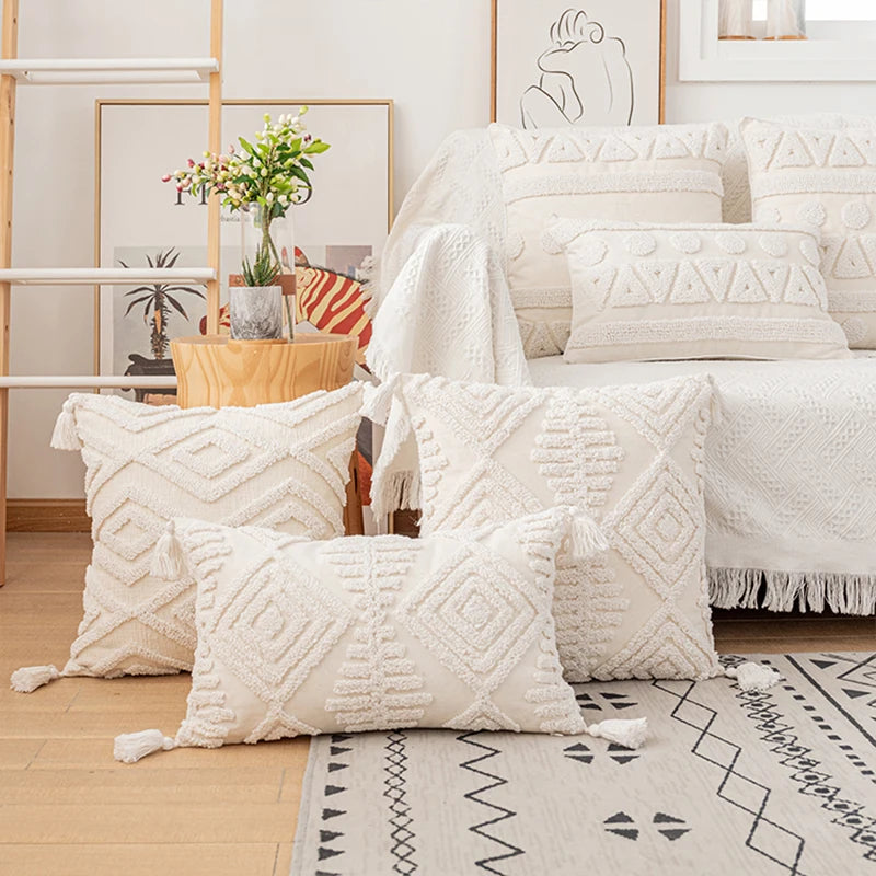 Ivory Loop-Tufted Cotton Pillow Cover - image 1