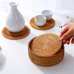 Natural Rattan Cup Mat: Hand Woven Insulation Placemats | Kitchen Decor