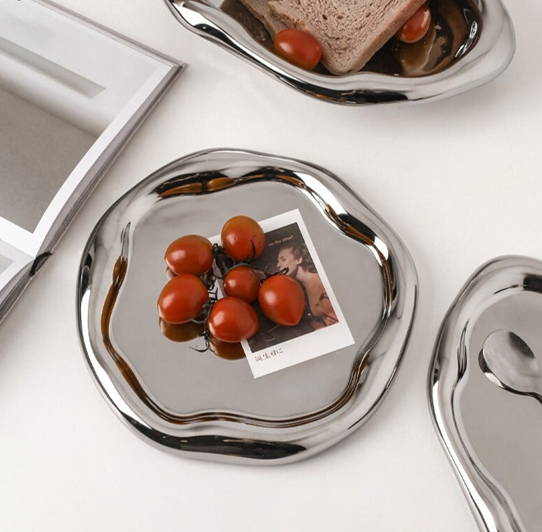 Modern Ceramic Silver Plated Plate Desktop Decoration Creative Art Ink Dot Storage Tray Kitchen Living Room Decoration Plate