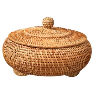 Rustic Willow Round Rattan Storage Basket: Hand-Woven Multi-Purpose Tray for Picnic, Food, and Table