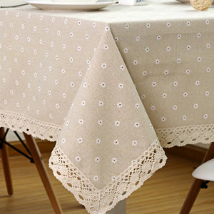Floral Cotton-Linen Tablecloth with Lace Trim - thumbnail 2