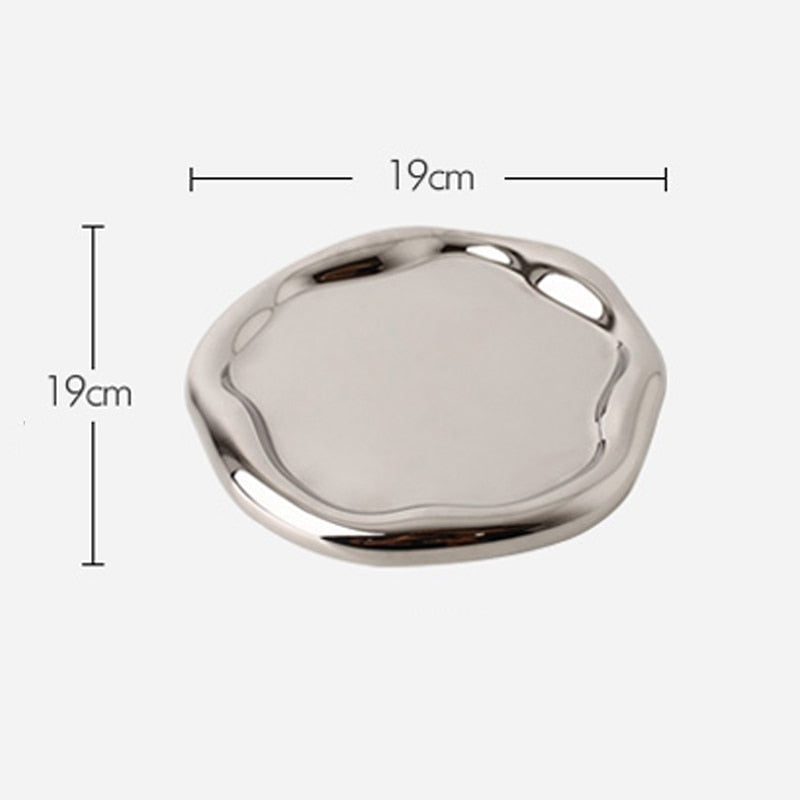 Modern Ceramic Silver Plated Plate Desktop Decoration Creative Art Ink Dot Storage Tray Kitchen Living Room Decoration Plate