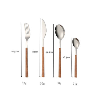 16pcs Stainless Steel Imitation Wooden Handle Cutlery Set Dinnerware Clamp Western Tableware Knife Fork Tea Spoon Silverware