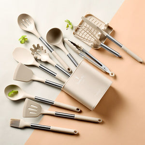 Silicone Kitchen Cookware Kitchenware Non-stick Cake BBQ Cooking Tool Spatula Ladle Egg Beaters Shovel Spoon Soup Utensils Set