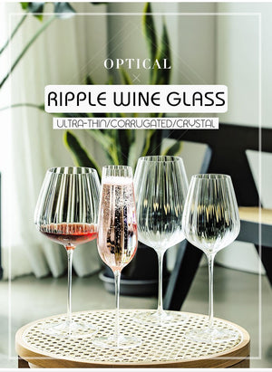 Prism Ripple Crystal Glass Household Goblet High Foot Glass Handmade Ultra Thin Cold Incision Mouth Wine Glass