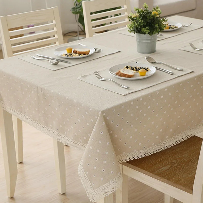Floral Cotton-Linen Tablecloth with Lace Trim - image 3